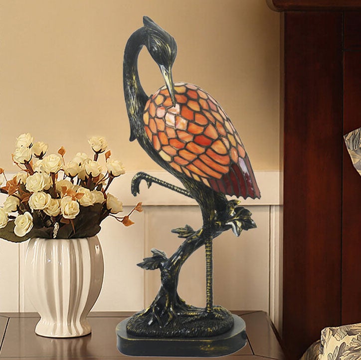 Crane Stained Glass Table Lamp