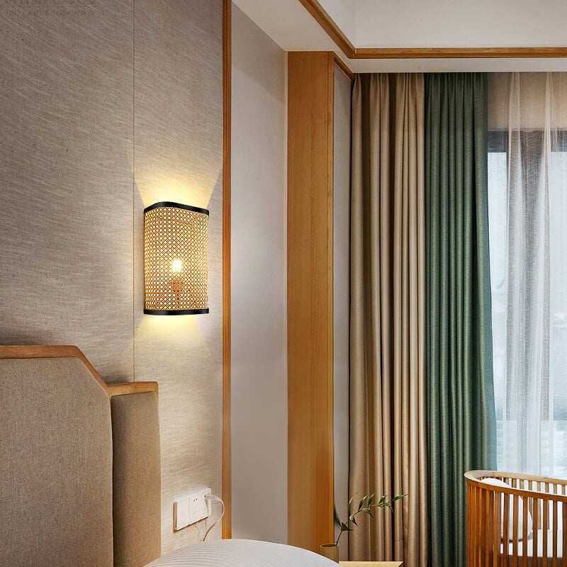 Rattan Weaving Square Wall Lamp