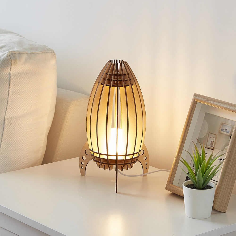 Wood Carving Rocket Night Table Lamp