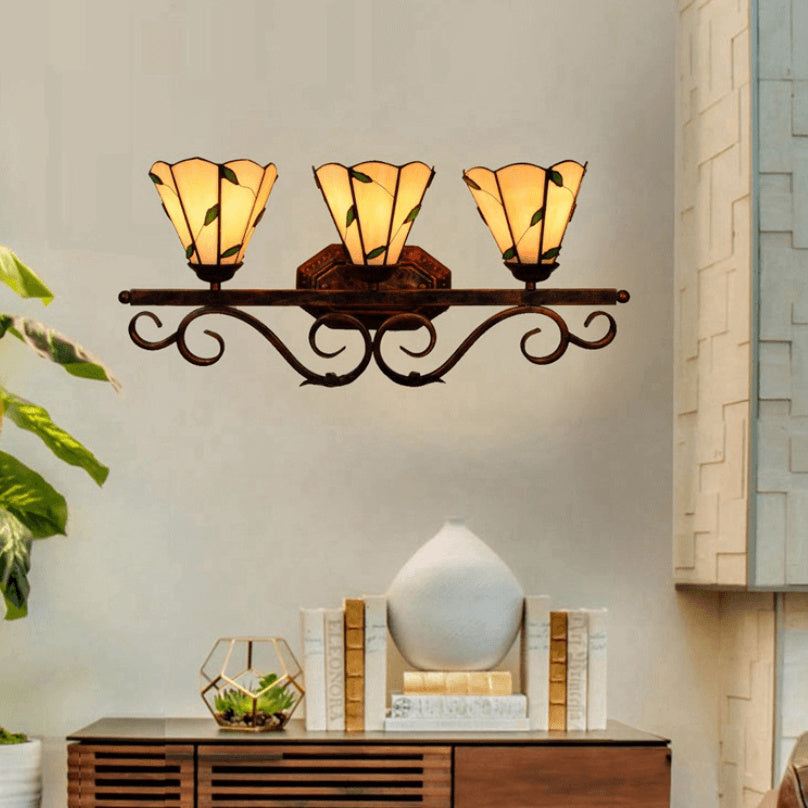 Leaf Stained Glass 3-Light Wall Lamp