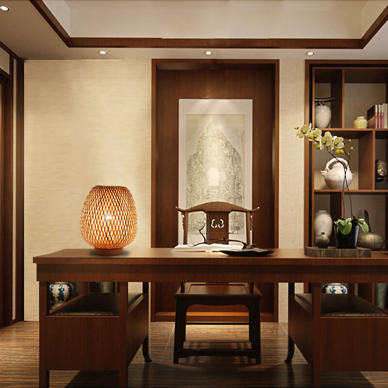 Bamboo Weaving Round Decorative Table Lamp