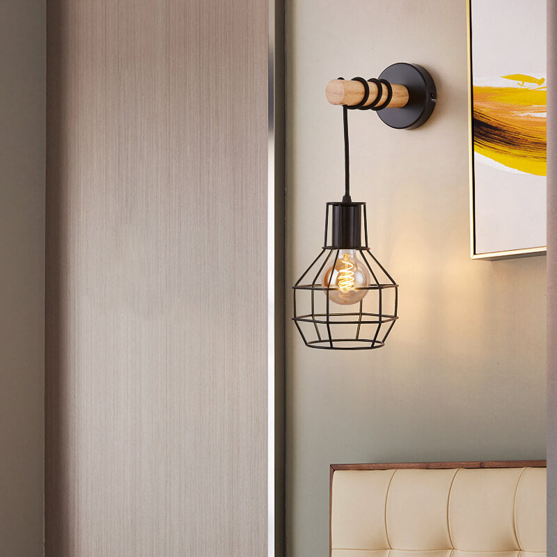 Wrought Iron Cage Shape Wall Lamp
