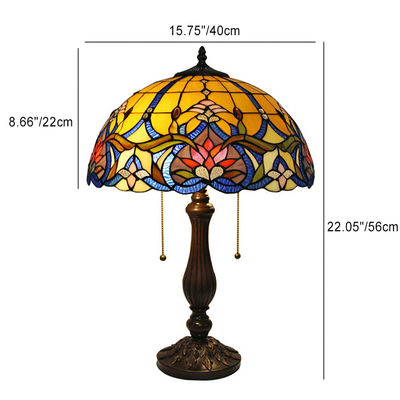 Stained Glass Peacock Sunflower 2-Light Table Lamp