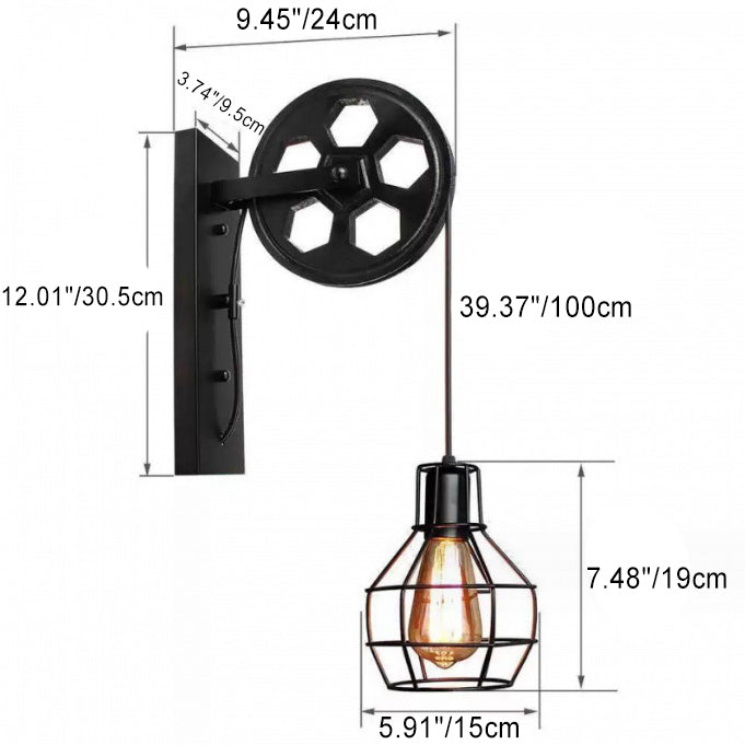 Iron Cage Pulley Liftable Wall Lamp