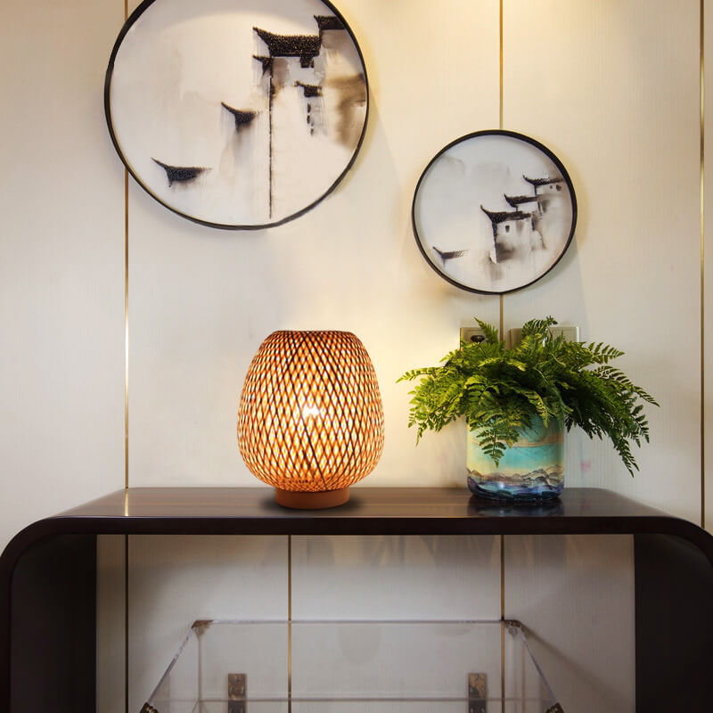 Bamboo Weaving Round Decorative Table Lamp