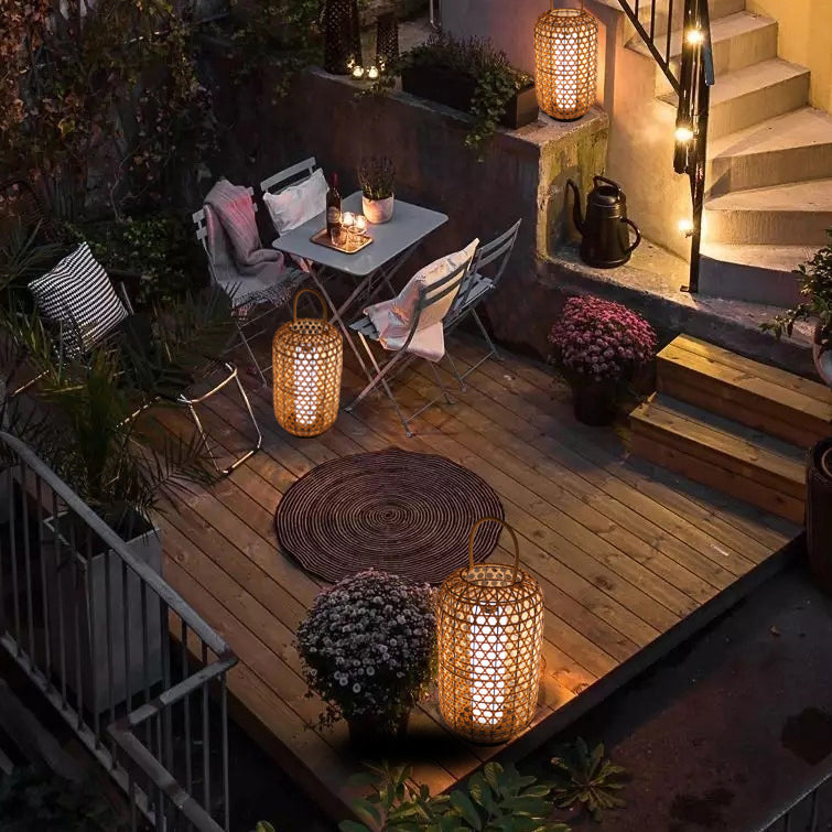 Rattan Weaving Cylinder Outdoor Light