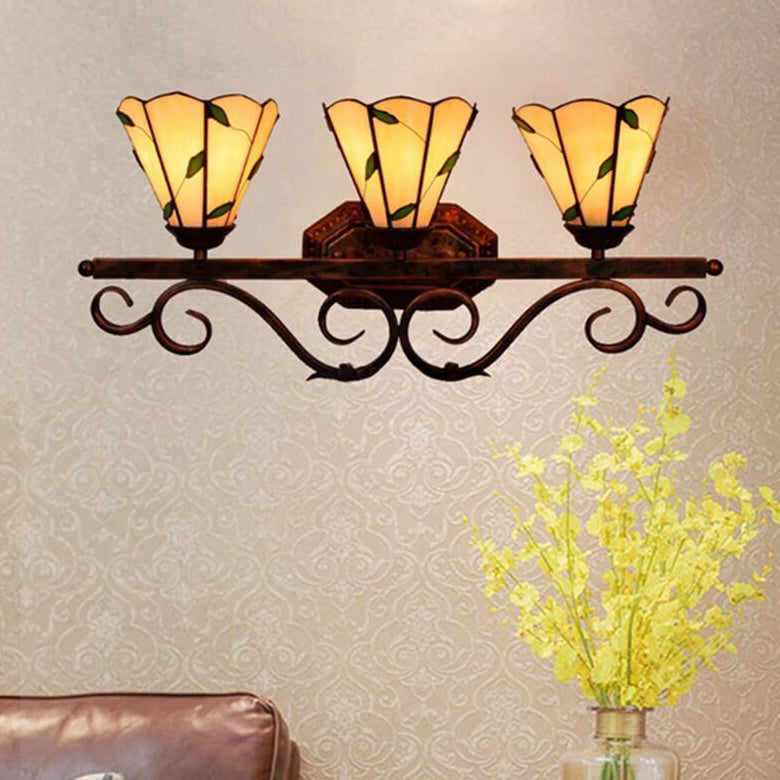 Leaf Stained Glass 3-Light Wall Lamp