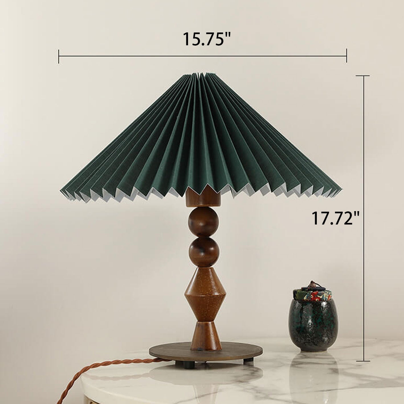 Dark Green Pleated Solid Table Lamp