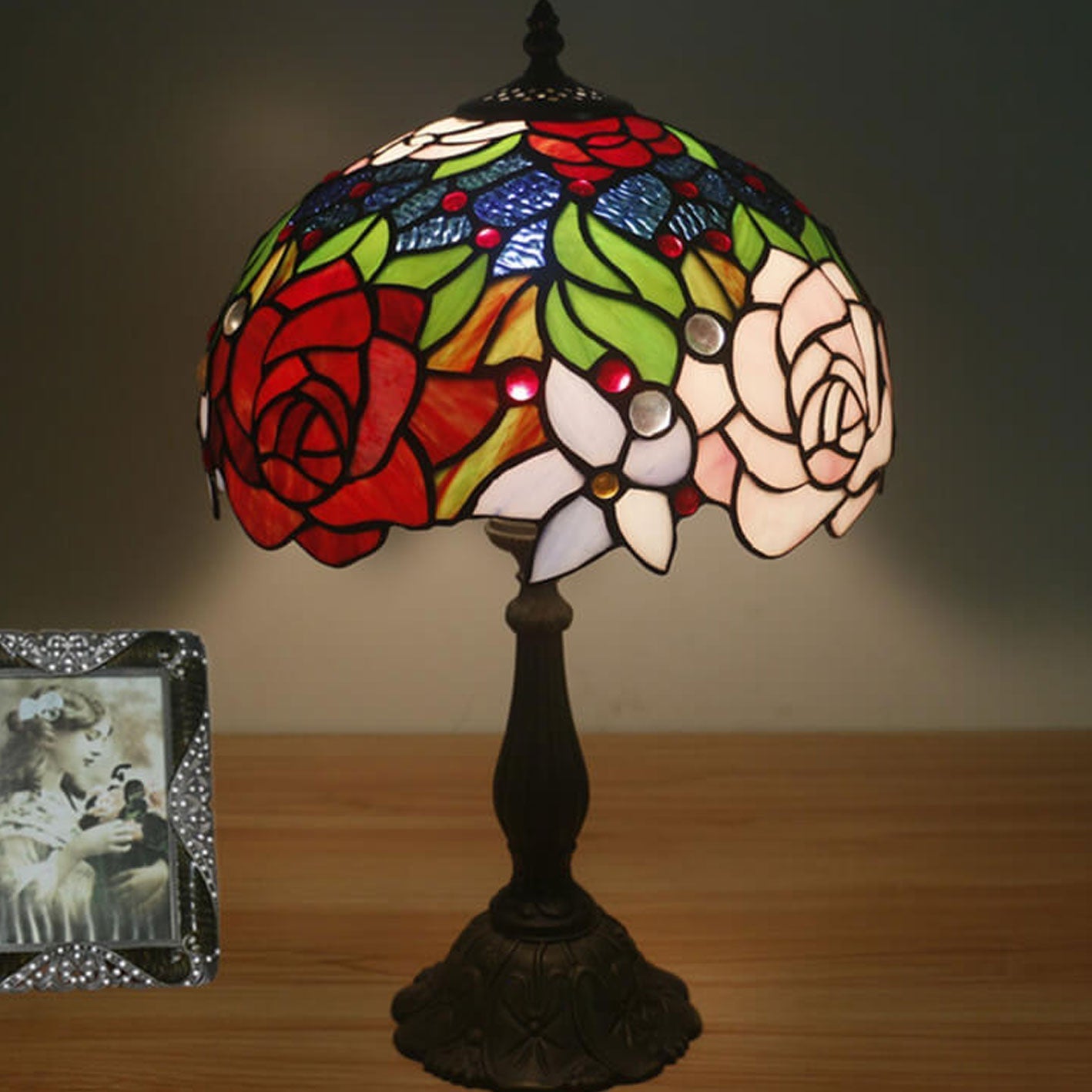 Rose Stained Glass Table Lamp