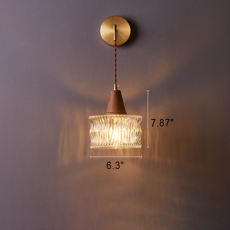 Walnut Glass Copper Cylinder Wall Lamp