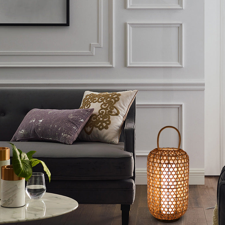 Rattan Weaving Cylinder Outdoor Light