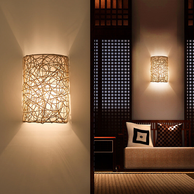 Rattan Weaving Half-Cylinder Wall Lamp