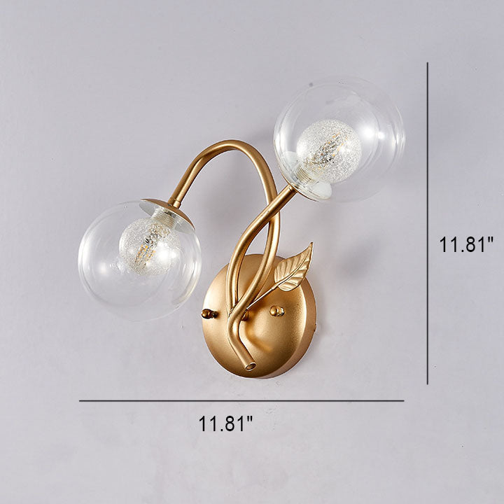 Branch Leaf Glass Ball 2-Light Wall Lamp