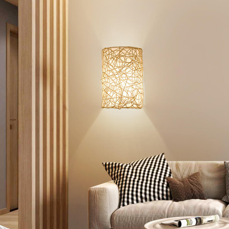 Rattan Weaving Half-Cylinder Wall Lamp