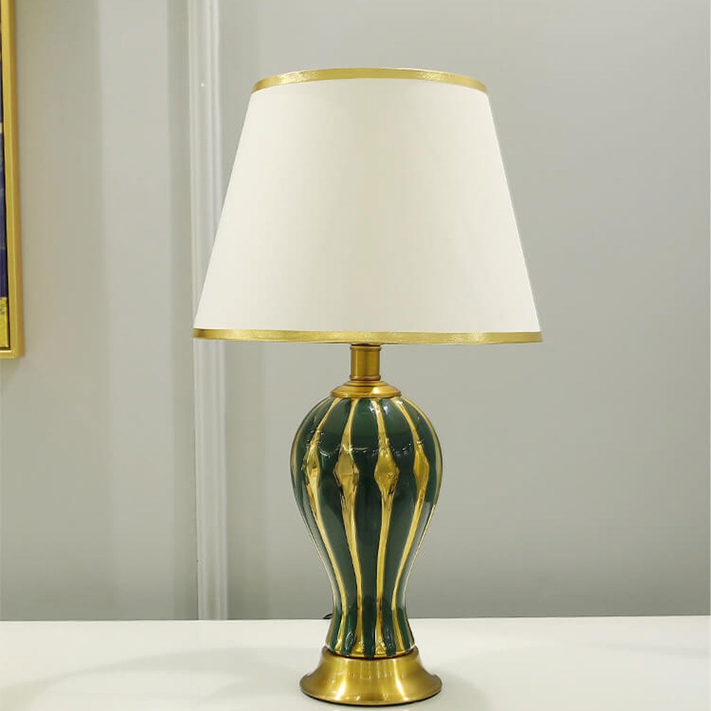 Fabric Ceramic Oval Table Lamp