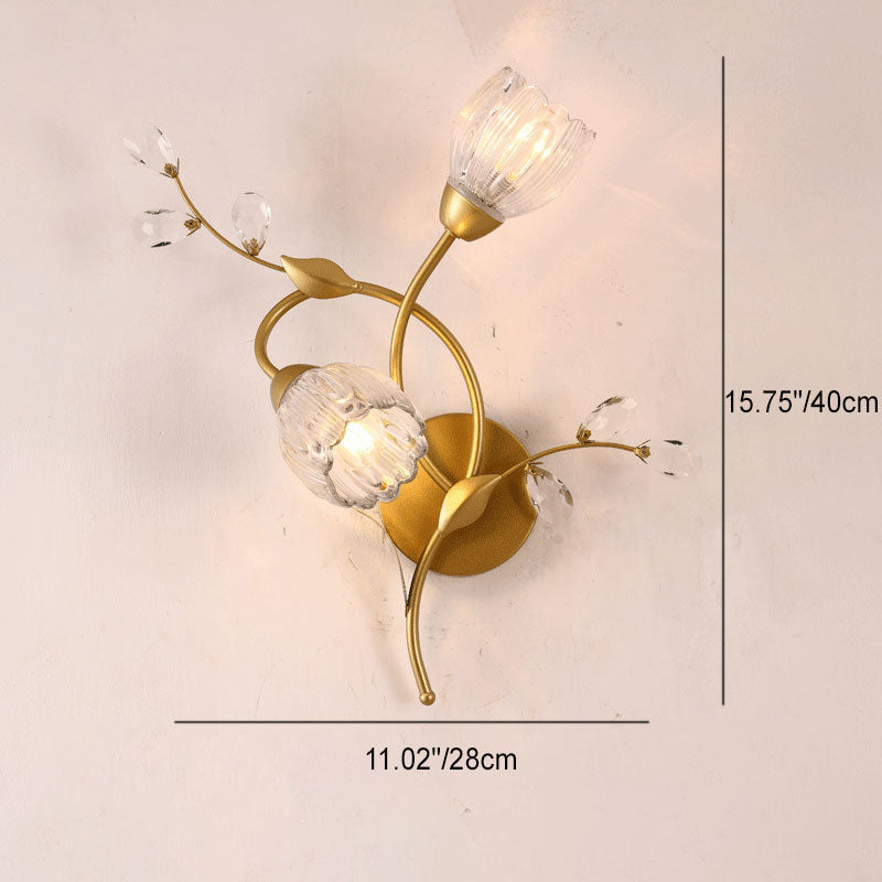 Flower Hardware Glass Crystal 2-Light Wall Lamp