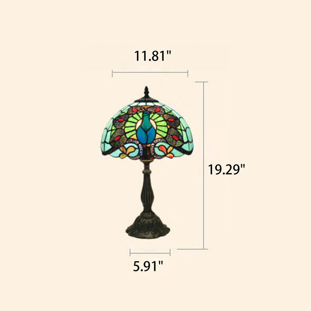 Green Peacock Stained Glass Table Lamp