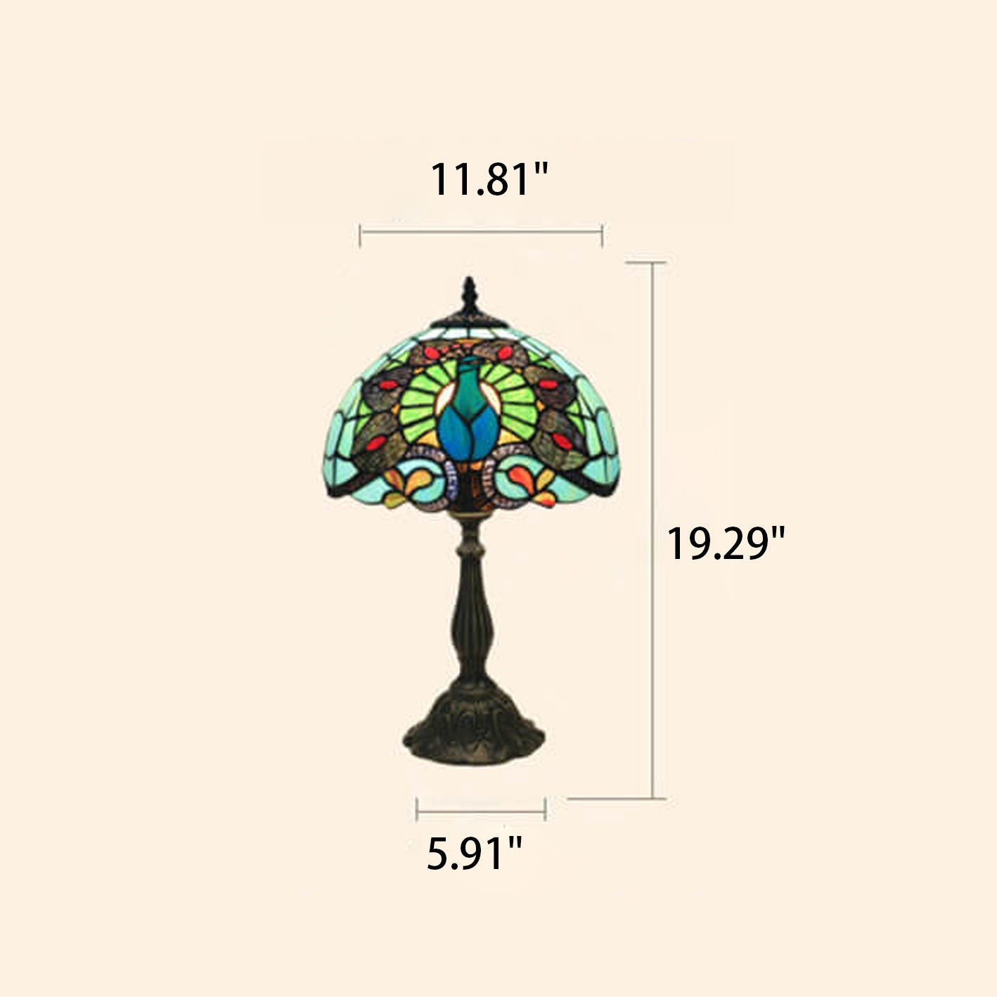 Green Peacock Stained Glass Table Lamp