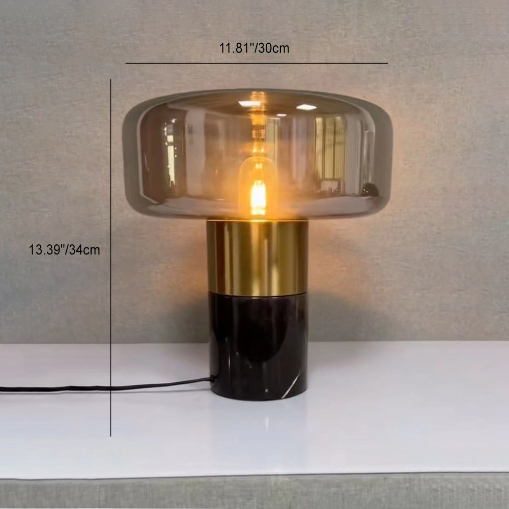 Glass Cylindrical Iron Marble Table Lamp