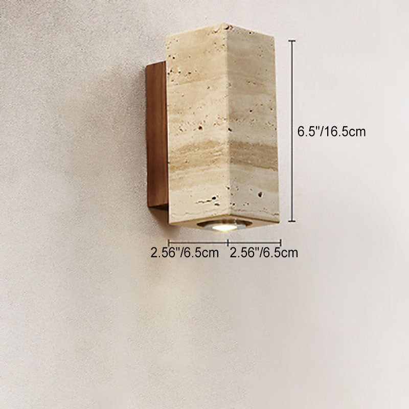 Round Square Yellow Travertine Wall Lamp