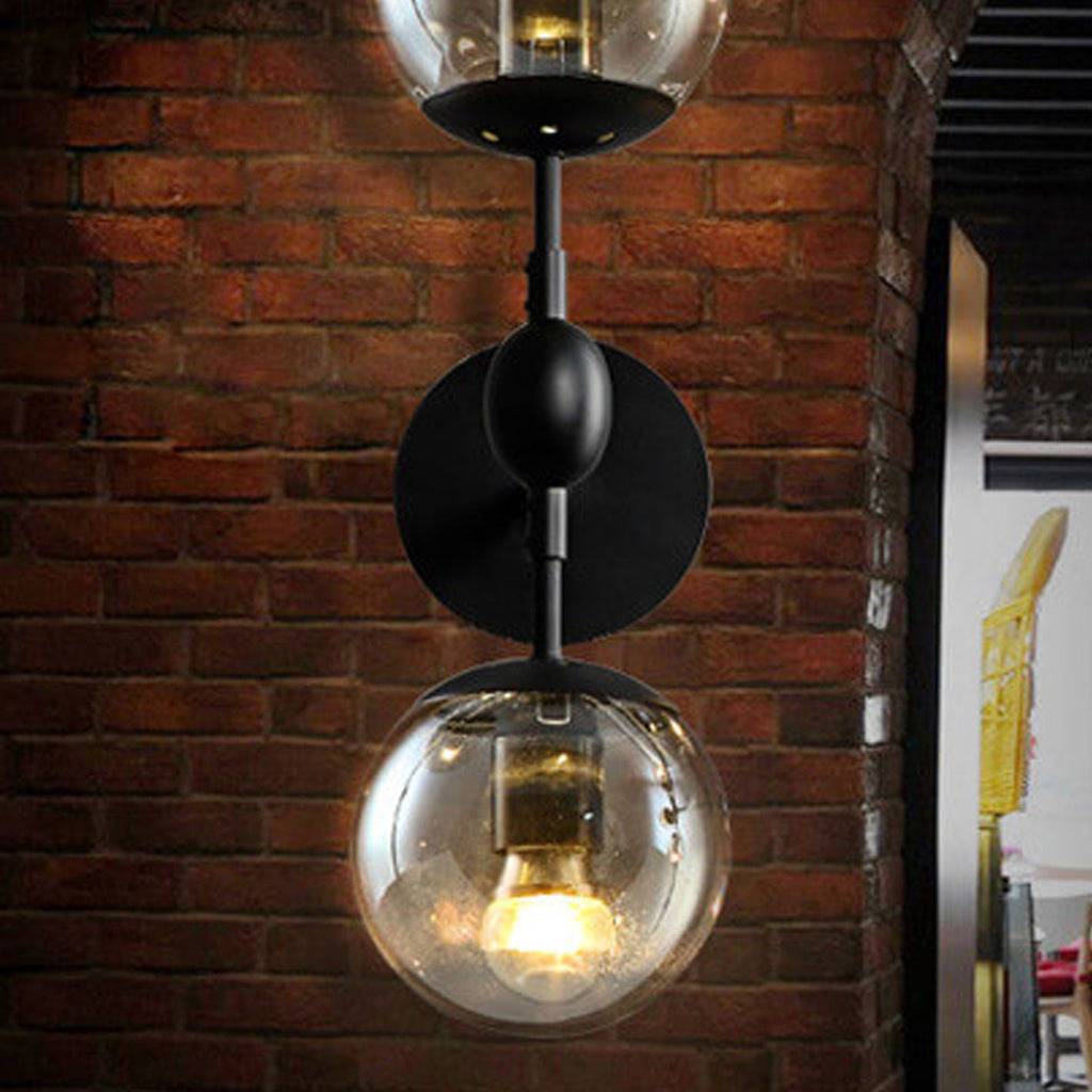 Glass Wrought Iron 2-Light Wall Lamp