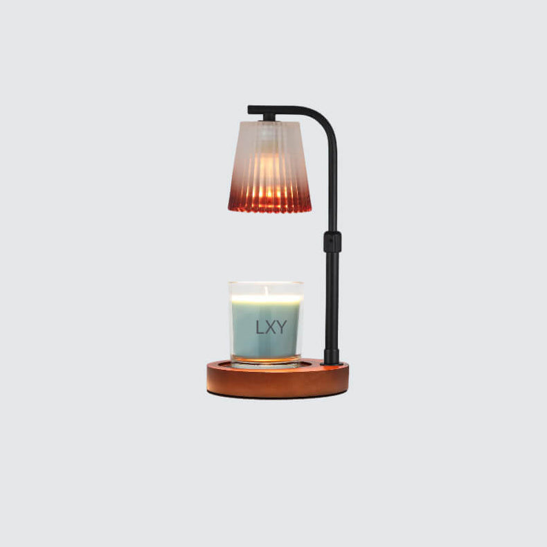 Pleated Glass Lampshade Wood Table Lamp