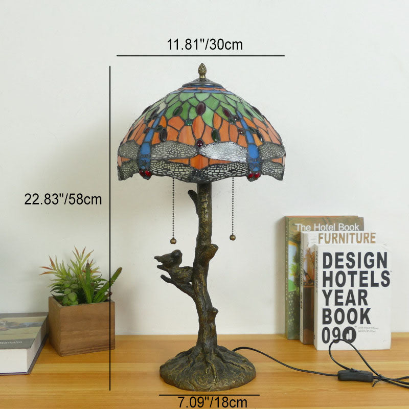 Dragonfly Flower Stained Glass 2-Light Table Lamp