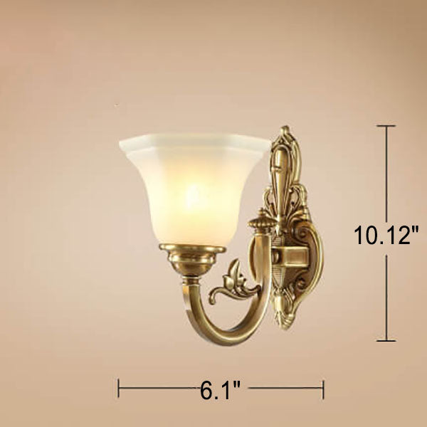 Brass Glass Cone Carved Wall Lamp