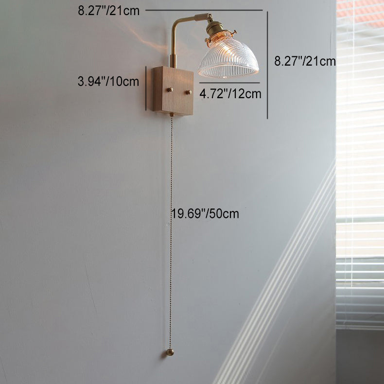 Wood Brass Glass Flower Wall Lamp
