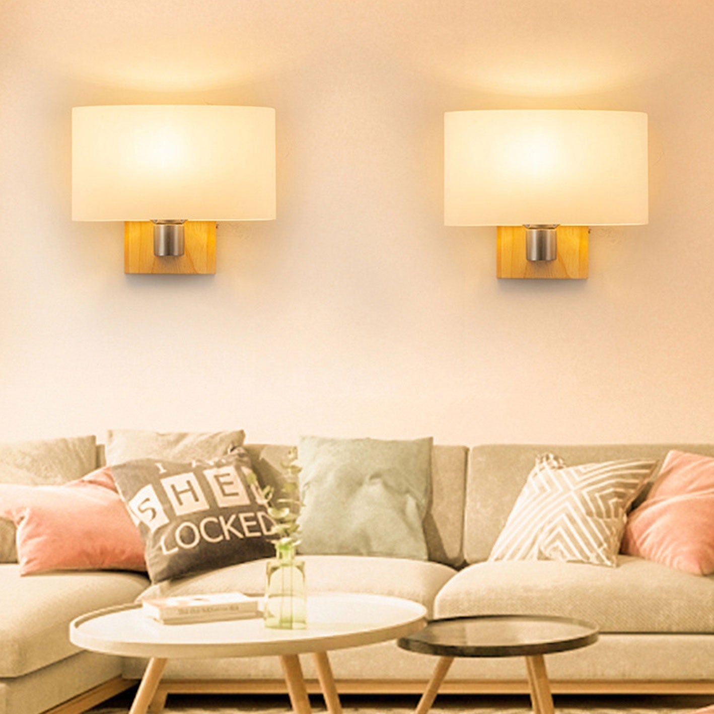 Solid Wood Glass Wall Lamp
