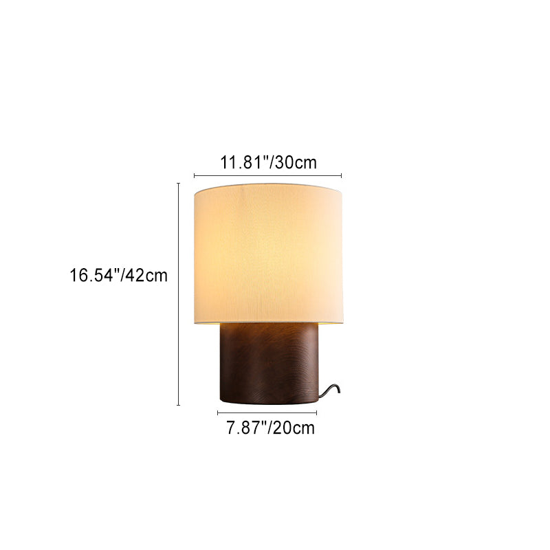 Farmhouse Cylinder Wood Fabric Table Lamp