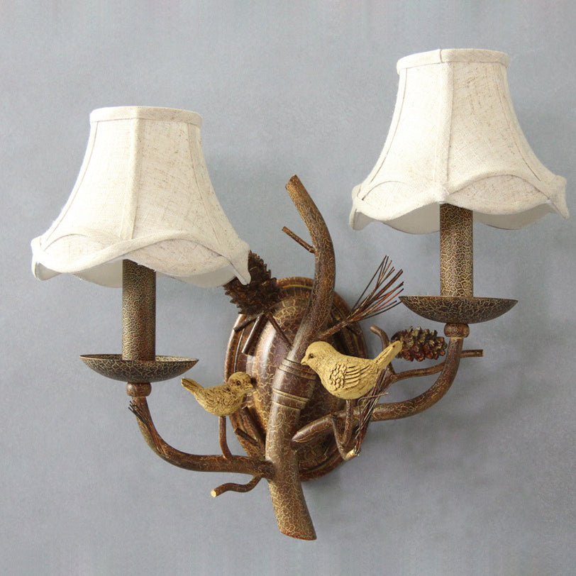 Fabric Bird Pinecone Resin Wall Lamp