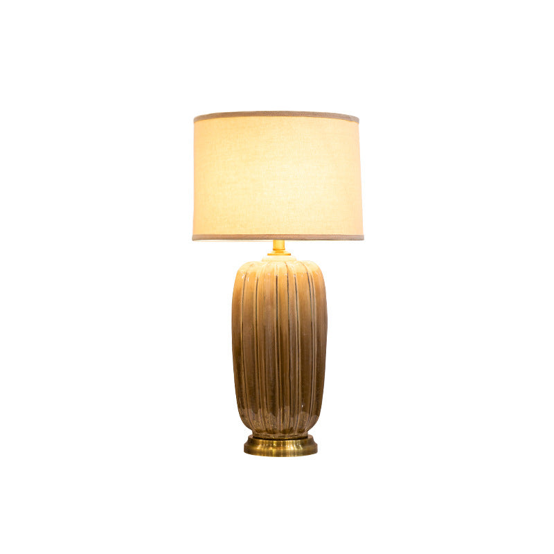 Fabric Ceramic Column Brass Table Lamp