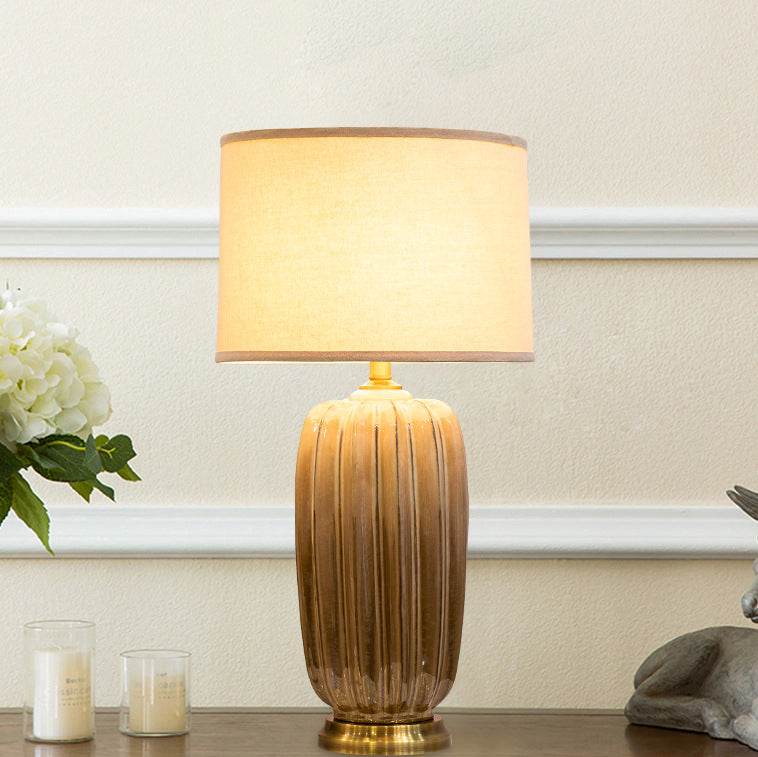 Fabric Ceramic Column Brass Table Lamp