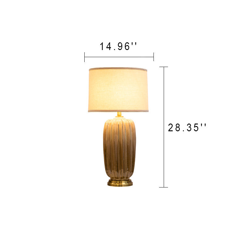 Fabric Ceramic Column Brass Table Lamp
