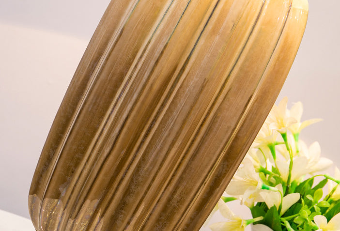 Fabric Ceramic Column Brass Table Lamp