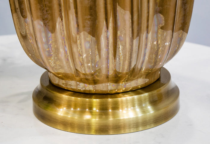Fabric Ceramic Column Brass Table Lamp