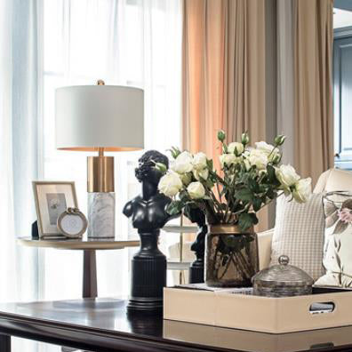 Fabric Marble Column Table Lamp