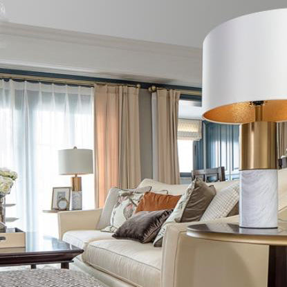 Fabric Marble Column Table Lamp