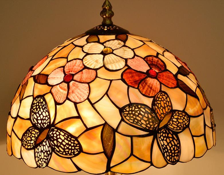Floral Stained Glass Swan 2-Light Table Lamp