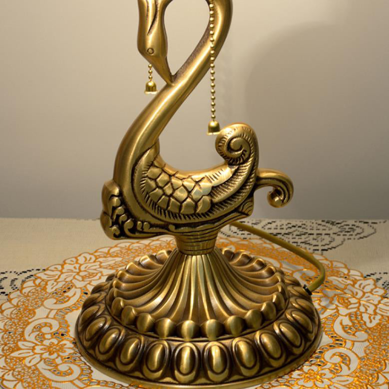 Floral Stained Glass Swan 2-Light Table Lamp