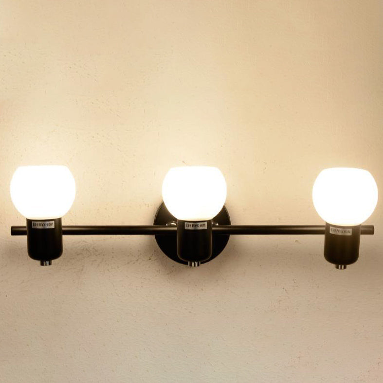 White Glass Dome Vanity 2-Light Wall Lamp