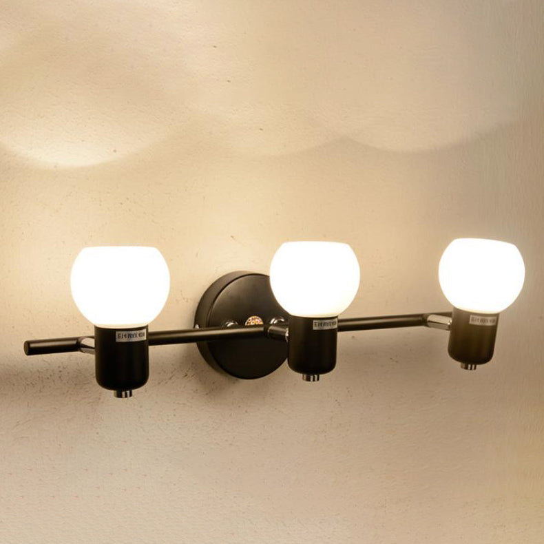 White Glass Dome Vanity 2-Light Wall Lamp