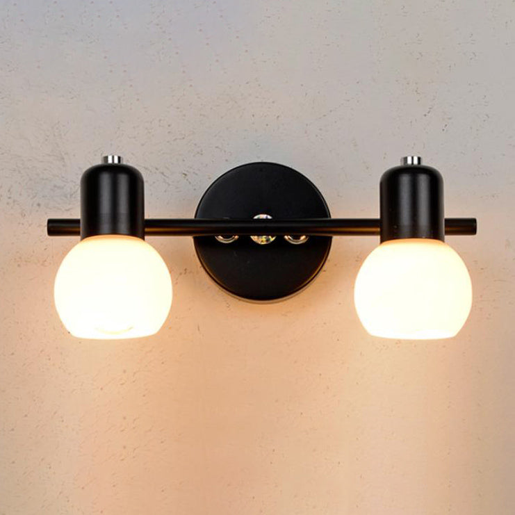 White Glass Dome Vanity 2-Light Wall Lamp