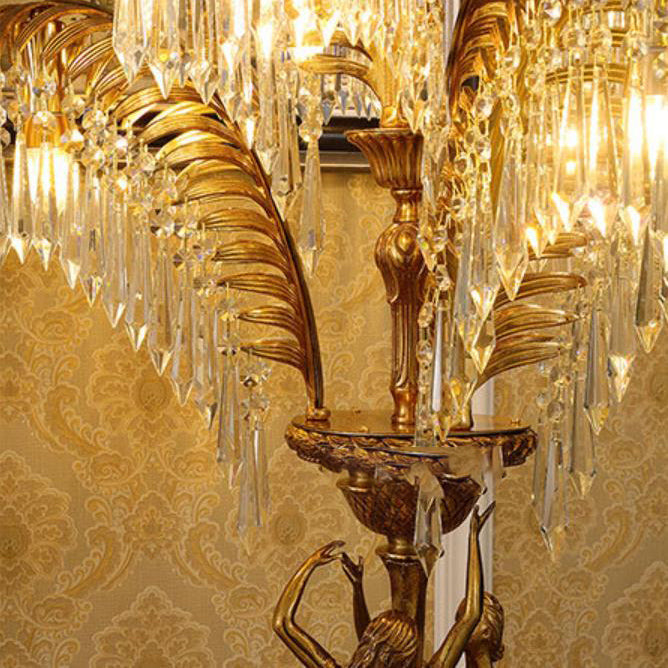 Brass Crystal Tree Angel 6-Light Table Lamp