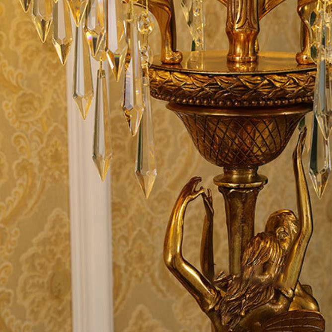 Brass Crystal Tree Angel 6-Light Table Lamp