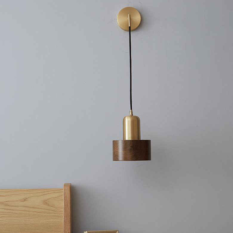 Copper Walnut Round Wall Lamp