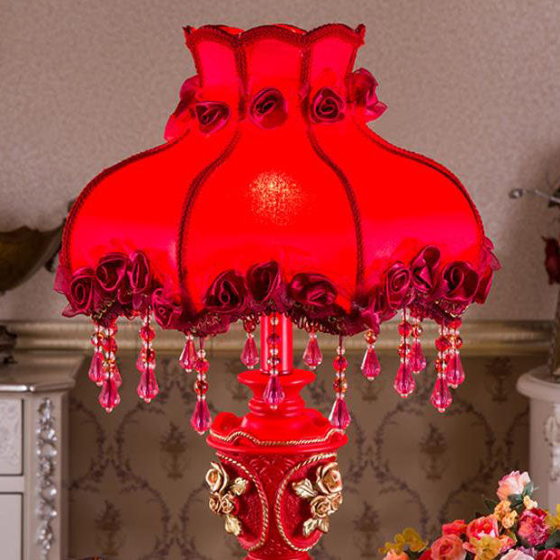 Wedding Red Fabric Tassel Table Lamp