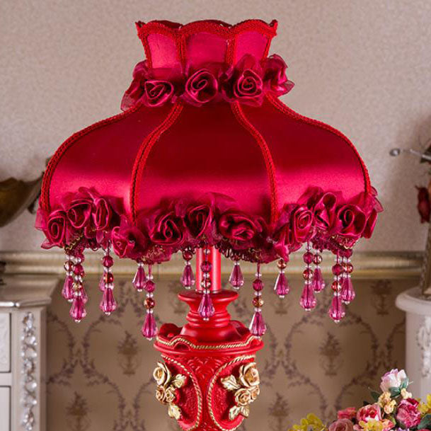 Wedding Red Fabric Tassel Table Lamp