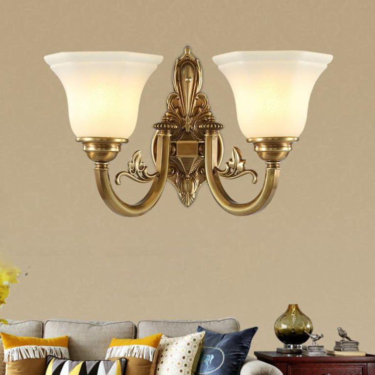 Brass Glass Cone Carved Wall Lamp